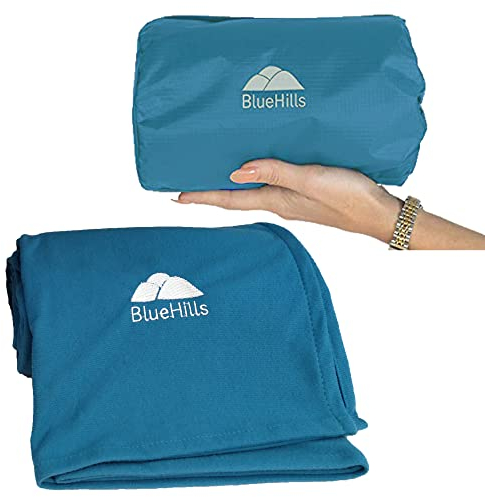 BlueHills Ultrakompakte Reisedecke in tragbarem Koffer, Premium, weich, groß, Flugzeugdecke, Flugreisenzubehör für Auto, Flugzeug, Zug, Hotel, Zwischenstückstand, Pfauenblaugrün C004