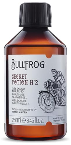 Bullfrog - Multi-Use Duschgel Secret Potion Nr. 2: Reiniger für Körper, Gesicht und Haare, 91% natürlich, würzig-ambra Duft, Made in Italy, 250 ml