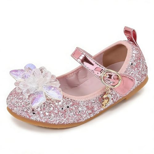 Eleasica Zapatos de Disfraz Niña Princesa Punta Cerrada Bailarinas Plano Antideslizante Zapatos de Vestir con Lentejuelas Navidad Cumpleaños Regalo Carnaval Boda,Rosa 2,30