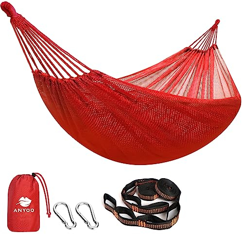 Anyoo Große Netz Hängematte 320x150cm, Atmungsaktives Cool-Mesh Hängematte mit Baumgurten für Outdoor Camping Garten Wandern Rucksacktouren