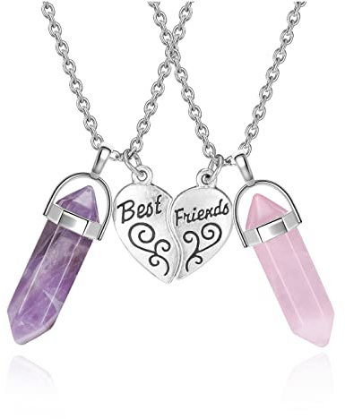 Jovivi BFF Necklace for 2 - Matching Heart Best Friends Crystal Pendant Necklaces Girls Women Friendship Jewellery Set