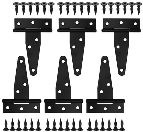 (7.5cm/3in) Bisagras de puerta de metal, 6 unidades, color negro, para puerta de cobertizo, puerta de granero, puerta de jardín, bisagras