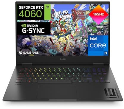 HP OMEN 16-wf1006ns Laptop - Ordenador portátil Gaming de 16,1 Full HD (Intel Core i7-14700HX, 16GB RAM, 1 TB SSD, NVIDIA GeForce RTX 4060, FreeDOS, Cámara FHD) Negro- Teclado QWERTY Español