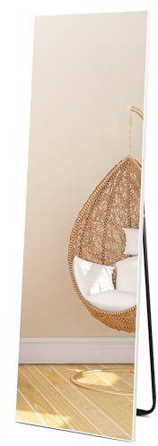 Vasemouh Specchio da Parete o da Terra, Specchio con Cornice Bianca in PVC, Specchio 150x41cm Verticale