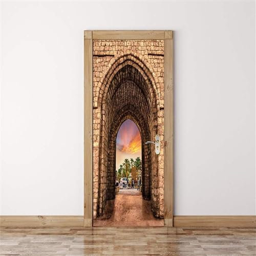 3D Door Wallpaper Self-Adhesive Door Sticker Door Foil Door Poster Door Mural Tunnel Stone Brick Arch Door Wallpaper Photo Wallpaper Self-Adhesive Poster - Removable Mural Living Room Pvc -8Z5X3O0I9J2