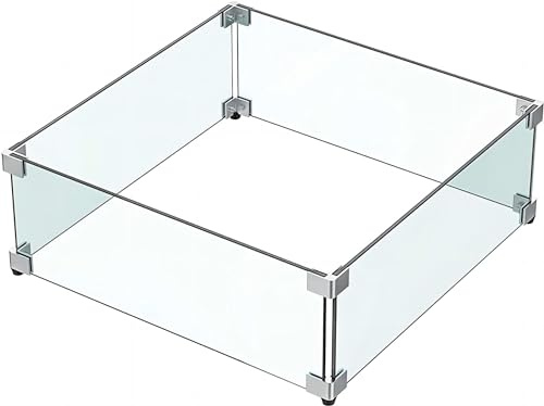 MESIDA 53 cm x 53 cm eldstad glas vindskydd, härdat glas eldstad, tjock och robust, med hörnfäste i hårt aluminium