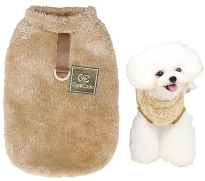 CareCooo Hundepullover für Kleine Hunde, Fleece Warm Hundekleidung mit D-Ring, Weihnachtspullover für Chihuahua und Dackel (Braun, S)