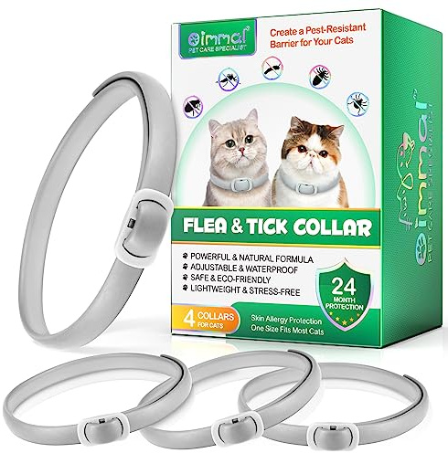 Collier antiparasitaire pour Chats 4 pièces - Collier Anti-puces et Anti-tiques pour Chat, Lot de 4 pièces, imperméable, Naturel, Protection 24 Mois