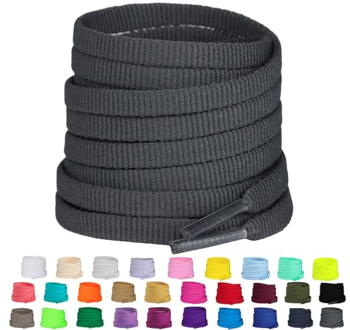 Olukssck 2 Pares Cordones de Zapatillas de Deporte, Ancho 6mm - Cordones Planos para Zapatillas para Niños y Adultos, Gris Oscuro, 140cm