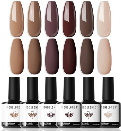 Modelones Halvpermanenta gelnagellack, 6 färger, halvpermanent gelnagel nagellack, mörkbrun nakenbrun
