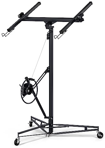 11 ft Drywall Lift,Drywall Rolling Lifter Panel,150 LBS Heavy Duty Sheetrock Lift Drywall Lifter,Drywall Lift Panel Hoist Jack with 360° Adjustable Telescopic Arm & 3 Lockable Wheels