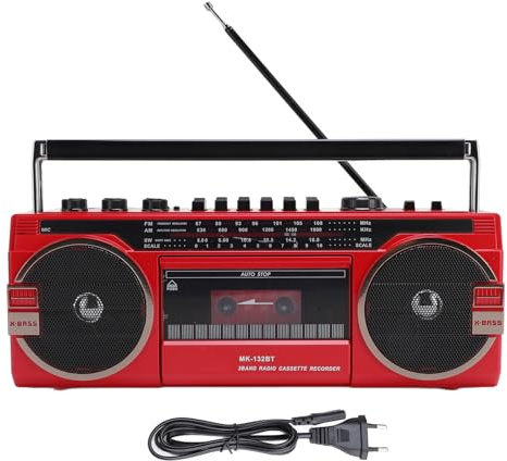 Vvikizy Registro de Reproductor de Cassette de BT BT, Radio Am FM SW con Jack de Auriculares USB Aux, Convertidor MP3 para Teléfonos Inteligentes Las Computadoras (Enchufe de la UE)