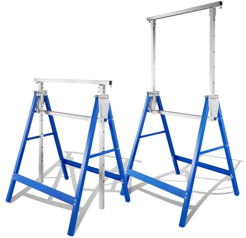 Jaxguom set di 2 cavalletti da lavoro regolabili in altezza a 7 livelli (80-130cm), cavalletti per ponteggi con portata 400kg per coppia, pieghevoli per casa, officina e giardino, blu