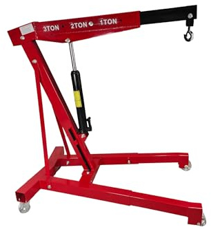 Grúa Hidráulica de Taller 3 Toneladas – Elevador de Motores y Maquinaria Pesada con Patas Retráctiles, Rango de Elevación 0–2120 mm, 2 Ruedas Giratorias,– Ideal para Garajes y Talleres (3 Toneladas)