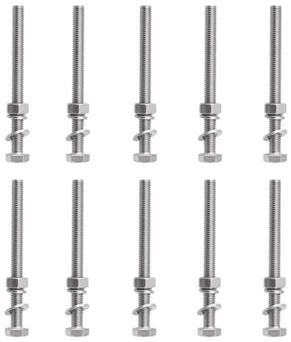 Paquete de 10 tornillos de cabeza hexagonal M5 x 120 mm, tuercas, kits de arandelas planas y de bloqueo, surtido de tuercas y pernos de acero inoxidable 304, totalmente roscado, perno hexagonal de