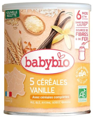 Babybio - Céréales Vanille avec riz, blé, avoine, seigle, quinoa, Bio 220 g - 6+ Mois - BIO