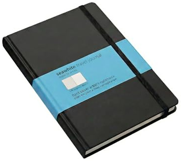 Seawhite of Brighton A5 Travel Journal – Hardback Notebook with 128 Pages of 130gsm Lined & Plain Cartridge Paper – Artist’s Journal for Writing, Sketching & Notes – Black, Hard Cover