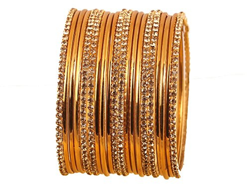 Touchstone Golden Bangle Collection etnisk stil filigran arbete gul citrin strass indisk Bollywood designer smycken metall armband i antik guldton för kvinnor., M - Circ 7.8 in-Indn Size 2.8-Dia 2.5