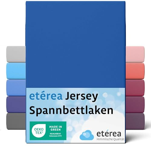 etérea Jersey Spannbettlaken 180x200cm - 200x200cm Blau bis 25 cm Höhe - 100% Baumwolle Spannbetttuch Oekotex - Bed Sheets Leintuch Bettbezug - Bettlaken 180x200 cm - 200x200 cm - Blue