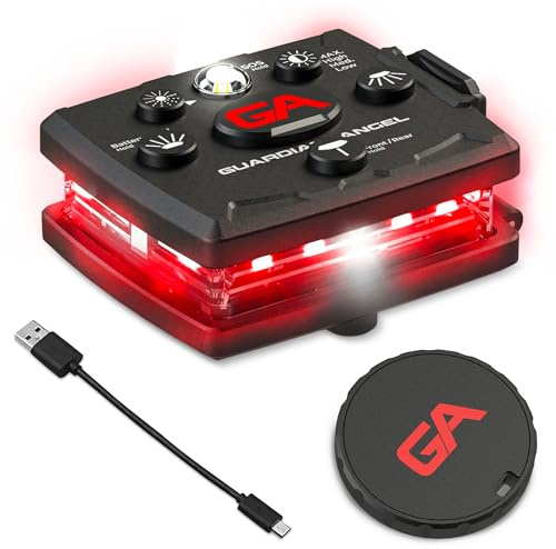 Guardian Angel Micro Series Safety Light, Beacon Device (Red Front & Red Rear) | Rechargeable, Magnetic & Hands-Free Wearable LED Light for Dog Walking, Cycling, Camping, Boating & Kayaking