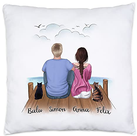Kiddle-Design Pärchen mit Katzen Kissen inkl. Füllung Personalisiert Katzenbesitzer Geschenk Paar Katze Cat Mom Dad Katzenmama Katzenpapa