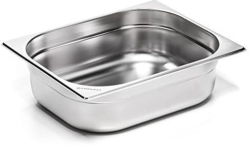 Forgast Contenitore Gastronorm GN 1/2 Eco in Acciaio Inox, Dimensioni 32,5x26,5x10 cm, Vaschetta Gastronorm, Vassoio, Resistente alla Temperatura, Lavabile in Lavastoviglie
