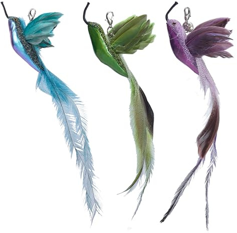 DOZNOZRI Cat Feather Toys, 3Pcs Feather Refills for Cat Wand Toys with Bell, Interactive Cat Teaser Feather Toys Accessories Replacement Refills for Indoor Cats Kittens (3pcs)