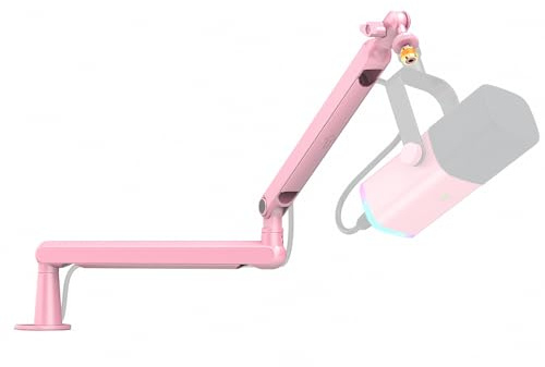 FIFINE Low Profile Boom Arm Mic Stand, Microphone Stand with Cable Management Channel, Desk Clamp, Screw Adapter for Streaming Podcast Recording, Adjustable Metal Mic Boom Arm Pink-BM88P