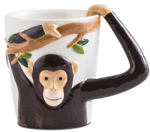 ZONSUSE Rolig ap-kaffekopp, 3D-ap keramikbehållare, personlig djurkopp, söt ap-kopp, med aparmhandtag, roligt present för familj, vänner, barn, födelsedagar 310 ml (Apa)