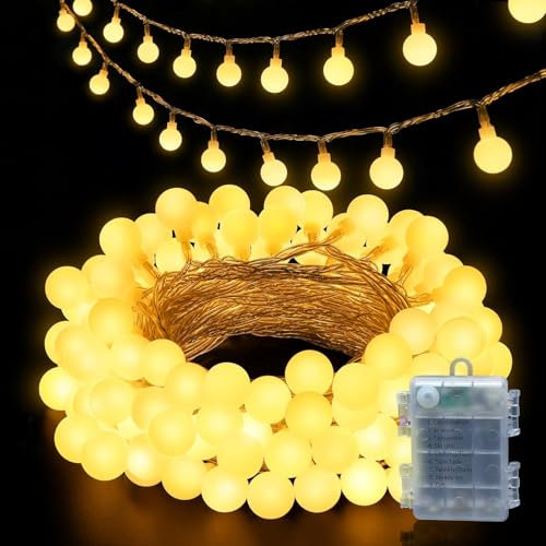 KINREECELL Kugellichterkette, 10m 100 LED-Lichterketten, 8 Modi zum Aufhängen, warmweiße Lichterketten, IP44 wasserdicht, geeignet für Heimdekoration, drinnen, draußen, Party-Dekoration, Weihnachten
