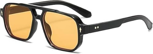 Jesiah Retro Pilot Sunglasses, Orange Tinted Lens Polarised Sunglasses UV400 Protection Fashion Shades Double Bridge Vintage Square Glasses for Outdoor Driving Fishing Running