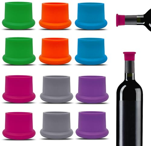 12 Pcs Colorful Wine Stoppers, Reusable Silicone Wine Corks,Champagne Stoppers,Beverages Beer Bottle Caps,Wine Bottle Stoppers for Glass Bottles, Keep Wine Fresh