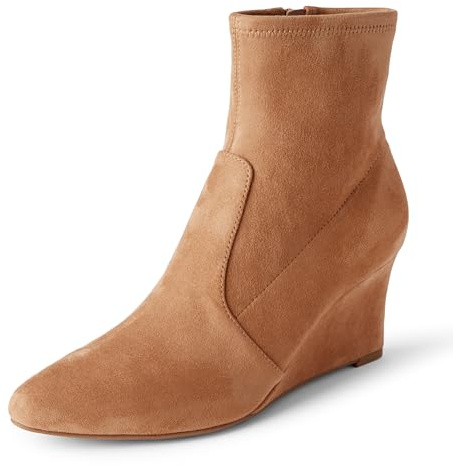 Amazon Essentials Women's Wedge Zip Ankle Boots, Tan Faux Suede, 5.5 UK