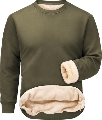 Tansozer Pull d'hiver pour Hommes Sweatshirt Chaud de Travail Polaire Épaisse Sweater Thermique Polaire Pullover Crewneck, Vert Armée, L