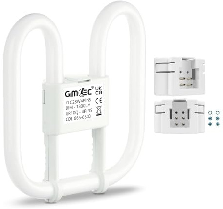 GMEC GR10q 28W 4 Pin Bathroom Fluorescent Light Bulb Also for Bedroom, Kitchen, Living Room - 6500K Day Light Cool White, Energy Saving, 2800LM, 10000 Hours, Easy Installation