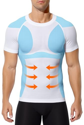 Casey Kevin Camisa Compresión Hombre Manga Corta, Faja Reductora Compresión Adelgazante para Hombre, Camisetas Interiores Delgadas para Abdominales Body Shaper, XL