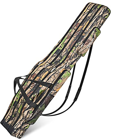 FLLVILLEY Fishing Tackle Bag, 3 Layers Fishing Rod Bags 150cm Fish Pole Carrier Bag Waterproof Oxford Carp Fish Tackle Rod Holdall Bag (Dark Camouflage)