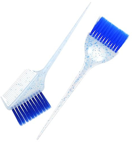 Xindojuz - 2 pennelli blu per parrucchieri, pennelli per colorare i capelli con manici glitterati, setole morbide, per evidenziare, colorare i capelli, kit di strumenti per la colorazione dei capelli