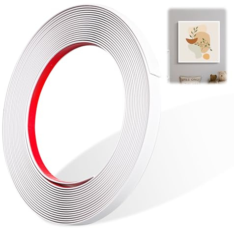 Bubuny Självhäftande lister, vit, 7 m x 1 cm, fönsterlist, självhäftande, dra av och klistra fast PVC, självhäftande kantskydd för vägglister för spegelram, möbeldekor