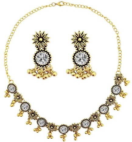 VLYX Traditional Indian Jewellery Set for Women - Necklace & Jhumka Earrings - Boho Ethnic Style for Wedding Party & Festive Accessories