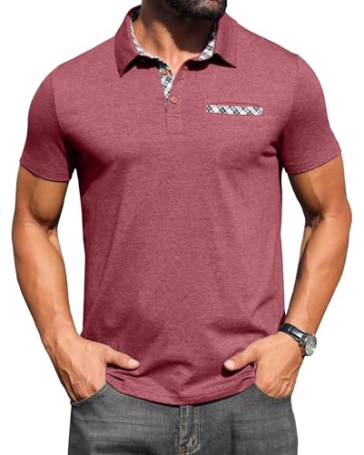 Hisir pikétröja, herr, kortärmad, bomull, stretch, pikétröja, skjorta med rutig krage och bröstfickdetalj, sommar, avslappnad t-shirt för män, affärer, fritid och golf