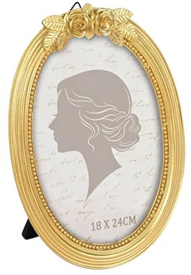 CECOMBINE Cornice ovale in oro in resina – 18 x 24 cm, cornice portafoto oro vintage per tavolo o parete – elegante decorazione per la casa come regalo