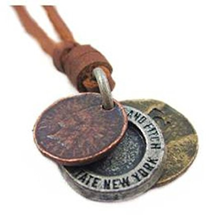 Jirong Brown cuir véritable et pendants en alliage Adiustable hommes de mode unisexe collier PL220
