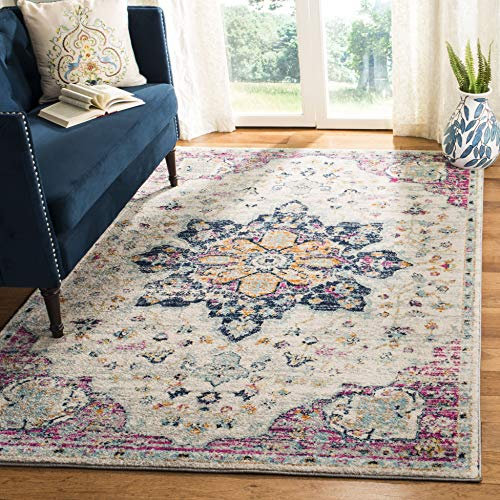 SAFAVIEH Modern Chic Rug for Living Room, Dining Room, Bedroom - Madison Collection, Short Pile, in Ivory and Fuchsia, 160 X 229 cm