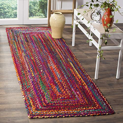 SAFAVIEH Braided Collection Runner Rug - 2'3 x 8', Red & Multi, Handmade Woven Cotton, Boho Reversible Style, Ideal for Living Room, Bedroom (BRD210A)