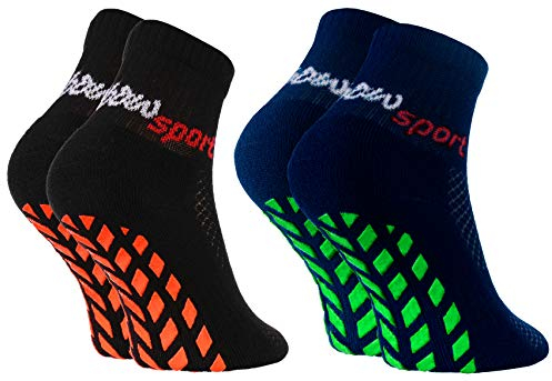 Rainbow Socks - Jungen Mädchen Neon Sneaker Sport Stoppersocken - 2 Paar - Schwarz Blau - Größen 30-35