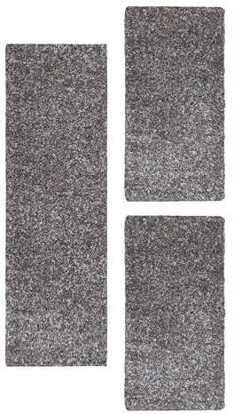 Alfombra alrededor de la cama Peludo de pila larga Diseño moteado liso Dormitorio Suave y esponjoso Rectangular 3 partes de corredor Múltiplecolor, Gris Pardo, juego de cama:2x 80x150 + 1x 80x250