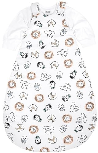 Meyco Sac de couchage 2 pièces Baby Animal, doublé (100% coton, fermeture éclair intégrale, doux pour la peau, infroissable, taille : 68/74), multicolore