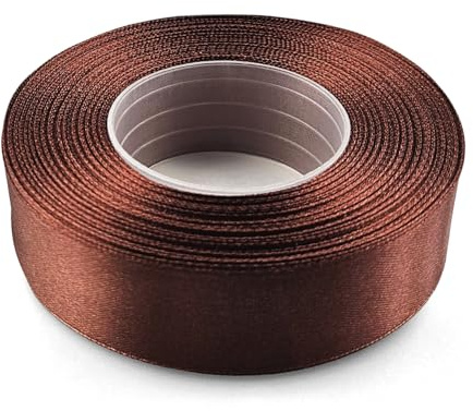 Netuno 1 x satinband brunt 25 mm x 32 m band brunt presentband dekorativt band tygband satinrulle satinband brun rosett gåva förpackning dekoration satinband rulle brun ribbon silke