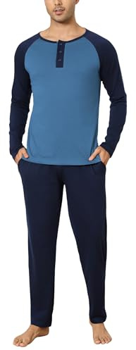 Aseniza Pyjama Homme Hiver Ensembles de Pyjama Coton Manches Longues Vêtements De Nuit Vêtements de Détente Doux Loungewear